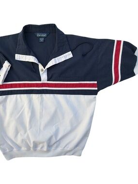 Editions by Van Heusen, navy blue, white, and red colorblock polo shirt Vintage
